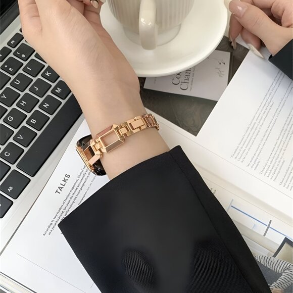 NEW Adjustable Square Stylish Strap Rosegold Stainless Chain For Apple Watch - Picture 7 of 7